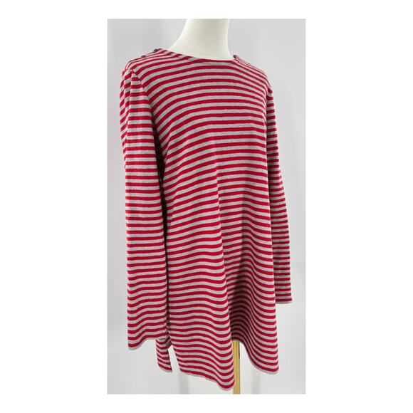 J Jill Red Gray Stripe Long Sleeve Top Tee Cotton Thermal Tunic Large Tall - Picture 3 of 9